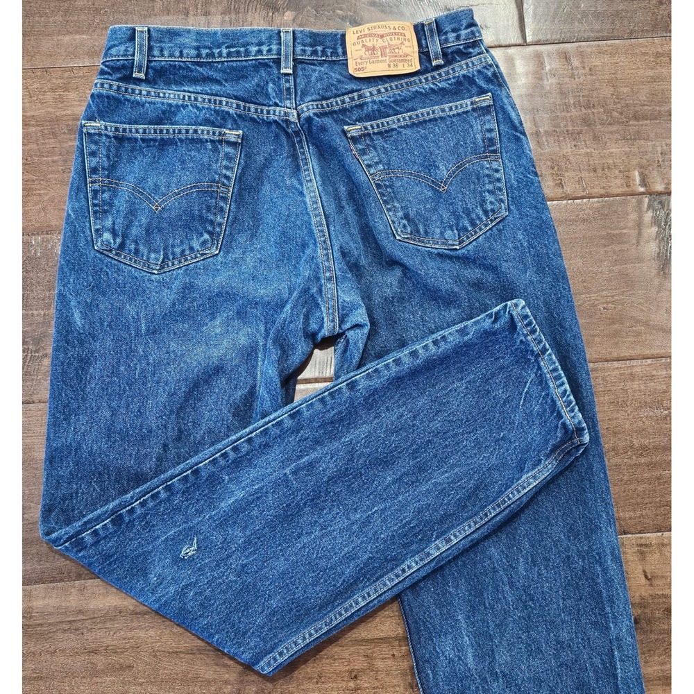 VTG Levis 505 Mens Regular Fit Straight Leg Jeans Blue Denim W36 L34 Dark Wash